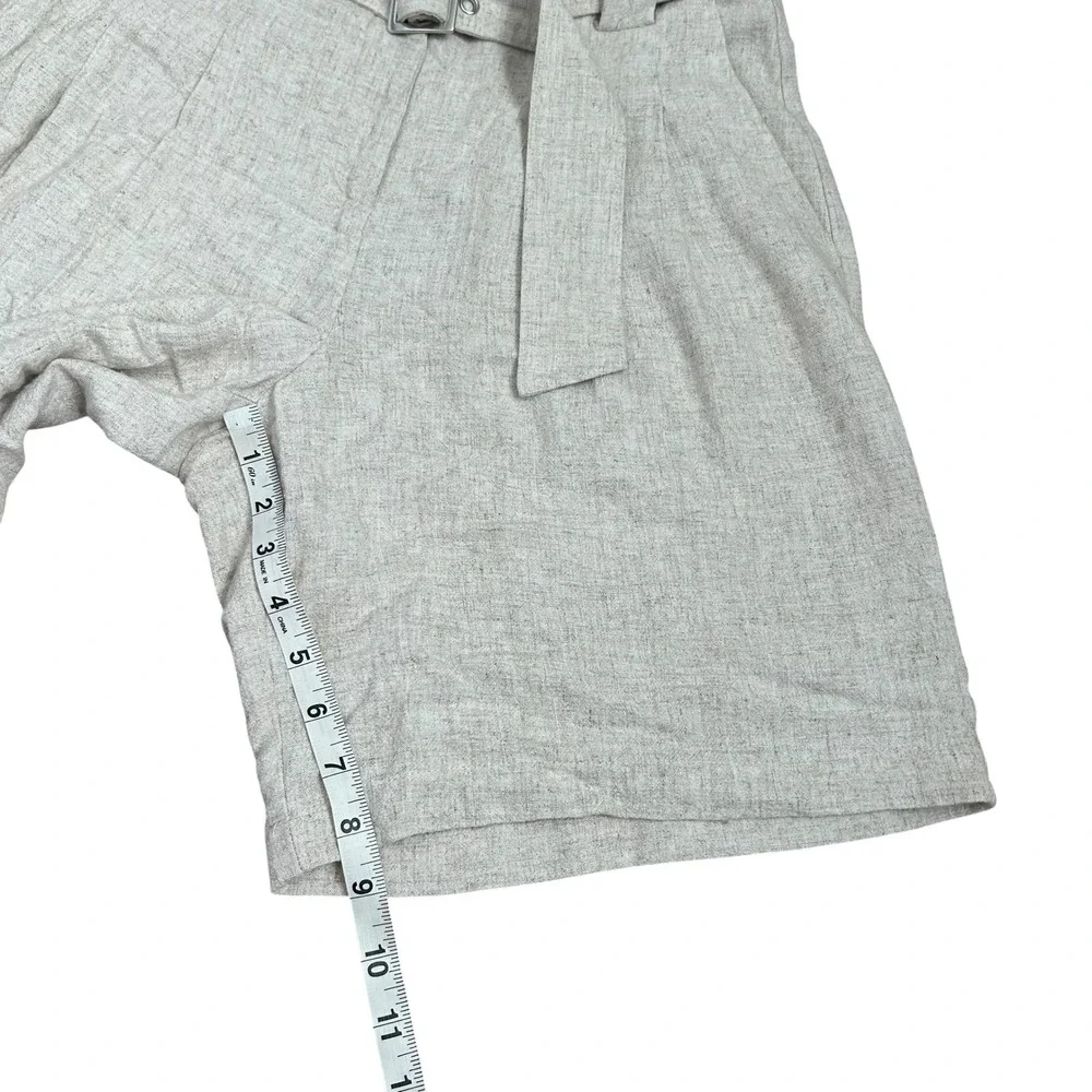 Womens Linen Blend Bermuda Shorts Loose Belted European Summer Old Money Minimal